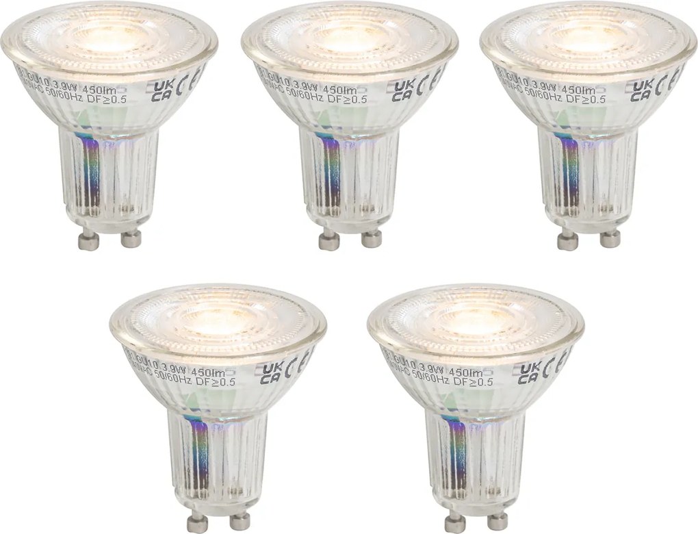 Set van 5 GU10 50 dimbare LED lampen 3.9W 450 lm 2700K longlife