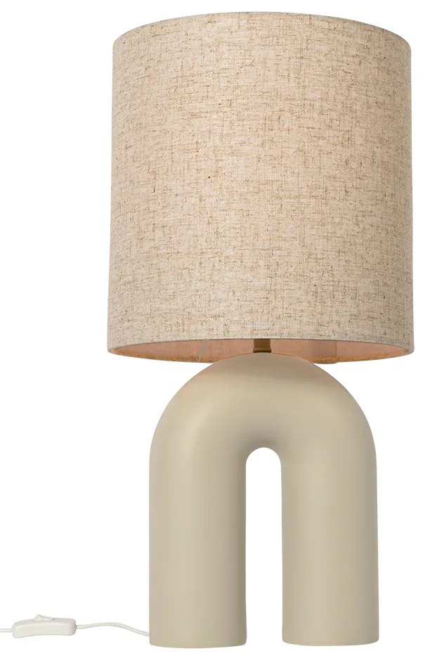 Scandinavische tafellamp beige met linnen kap beige - Lotti