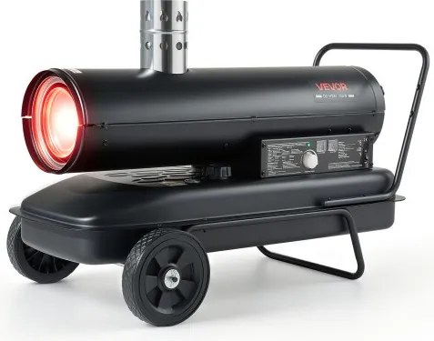 VEVOR Indirecte Verwarming 30 kW Dieselverwarming 50 liter Petroleumverwarming, Verwarming voor Werkplaats, Garage, Magazijn &amp; Bouwplaats, Thermostaatregeling, Dual-Fuel Filtratie, Max. 1100 m³/u &amp; 192 m², Zwart
