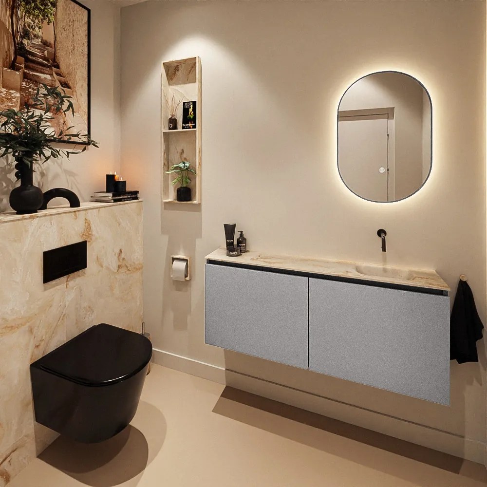 Mondiaz Ture DLux toiletmeubel 120cm plata met wastafel frappe rechts zonder kraangat