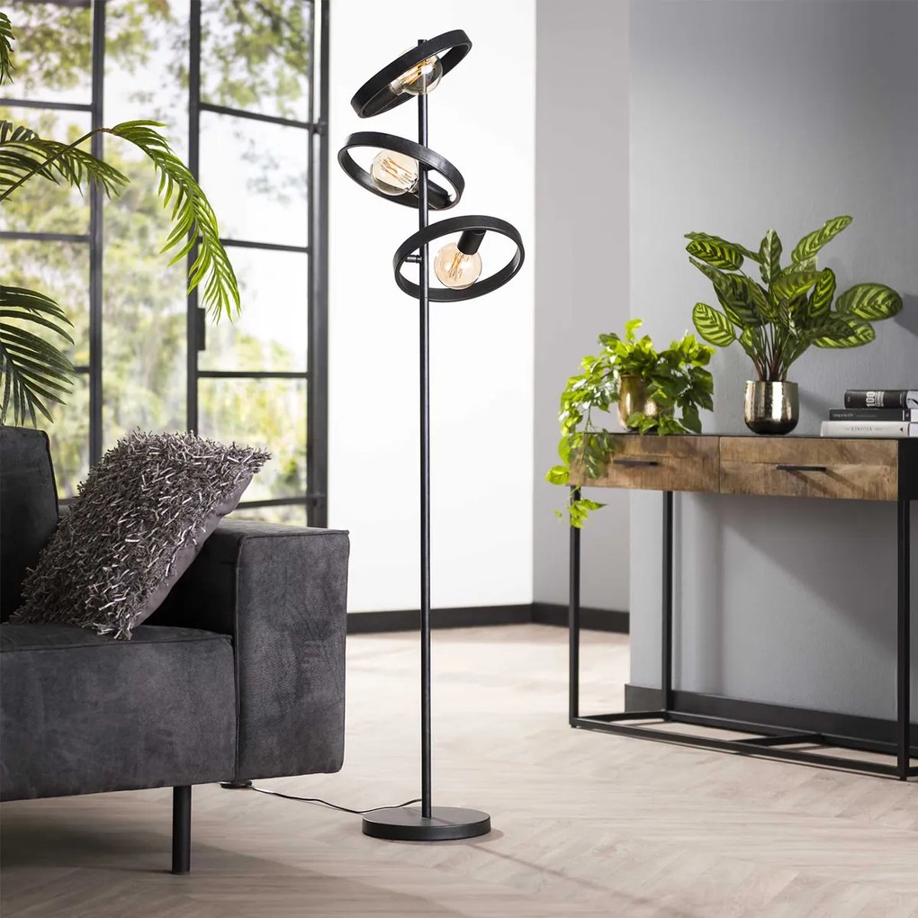 Vloerlamp Metalen Ringen Zwart