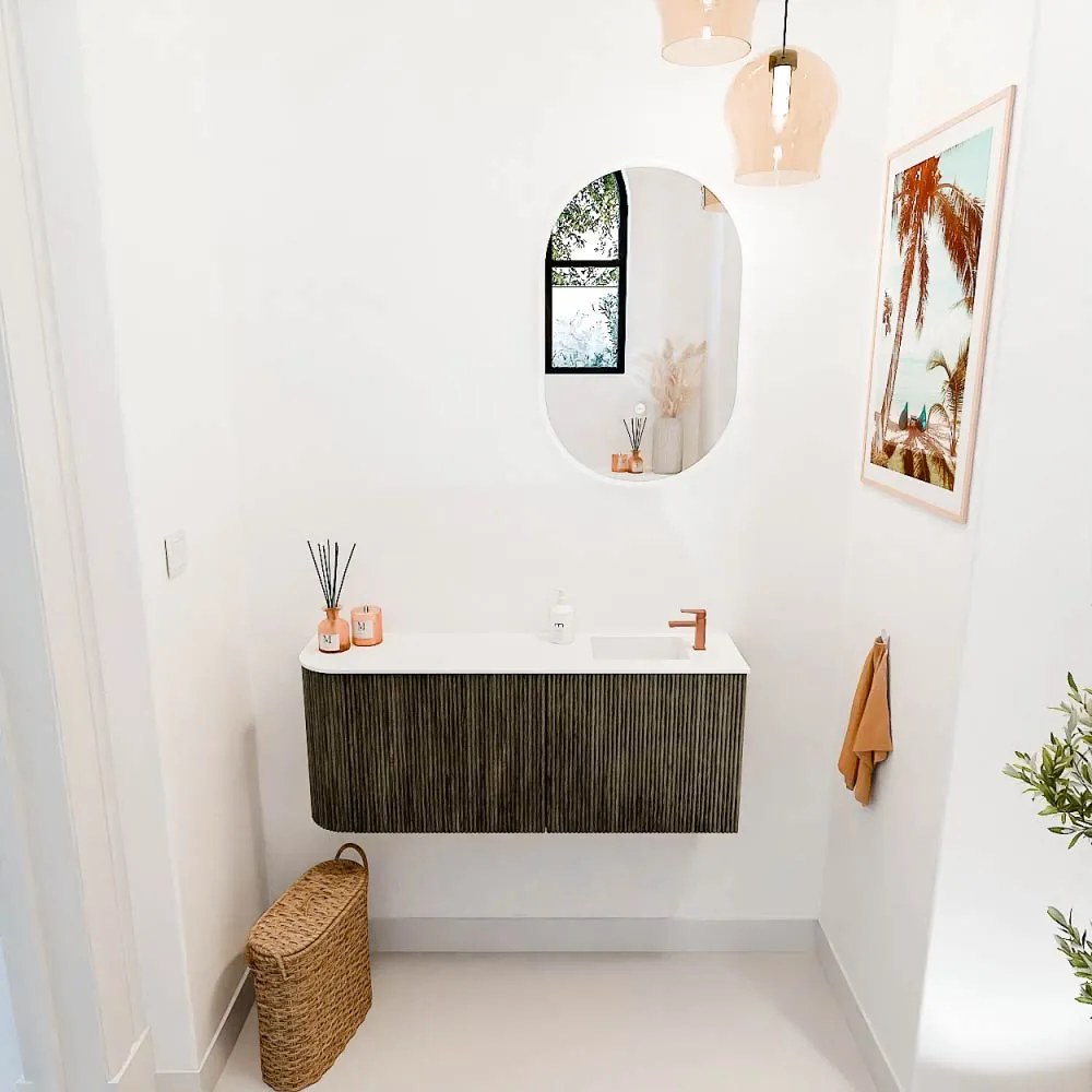 Mondiaz Joya 100cm toiletmeubel ronding links shadow met wastafel faye rechts 1 kraangat talc