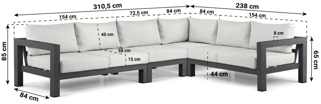 Hoek loungeset 6 personen Aluminium Grijs  Lifestyle Garden Furniture Luca