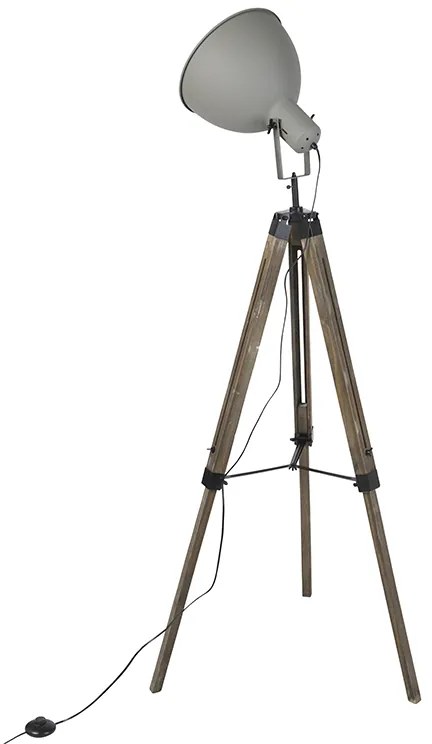 Smart industriële tripod vloerlamp hout met grijs incl. wifi A60 - Laos