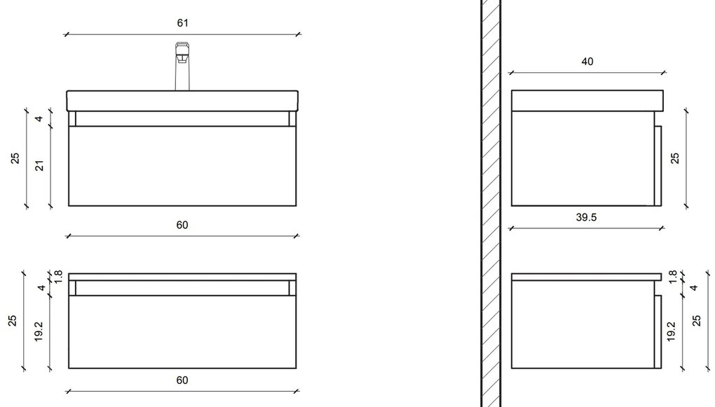 Sanigoods Venice badmeubel 60cm zwart marmer met keramische wastafel met kraangat wit glans