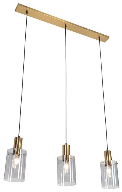 Eettafel / Eetkamer Hanglamp messing met smoke glas langwerpig 3-lichts - Vidra Modern E27 Binnenverlichting Lamp
