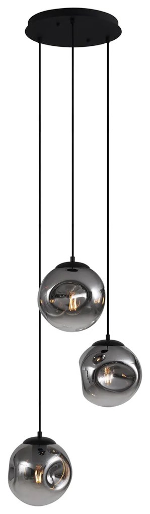 Art deco hanglamp zwart met smoke glas 3-lichts - Douglass