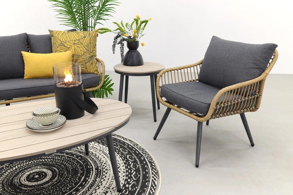 Garden Impressions Margriet stoel-bank loungeset - Natural rotan/Mystic Grey - 5 delig