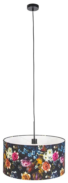 Stoffen Eettafel / Eetkamer Romantische hanglamp zwart met bloemen kap 50 cm - Combi 1 Modern E27 rond Binnenverlichting Lamp