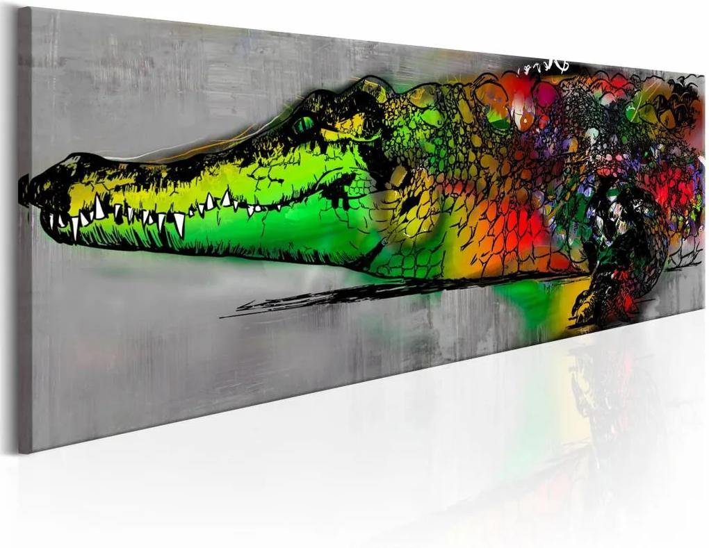 Schilderij - Groene Alligator , multi kleur
