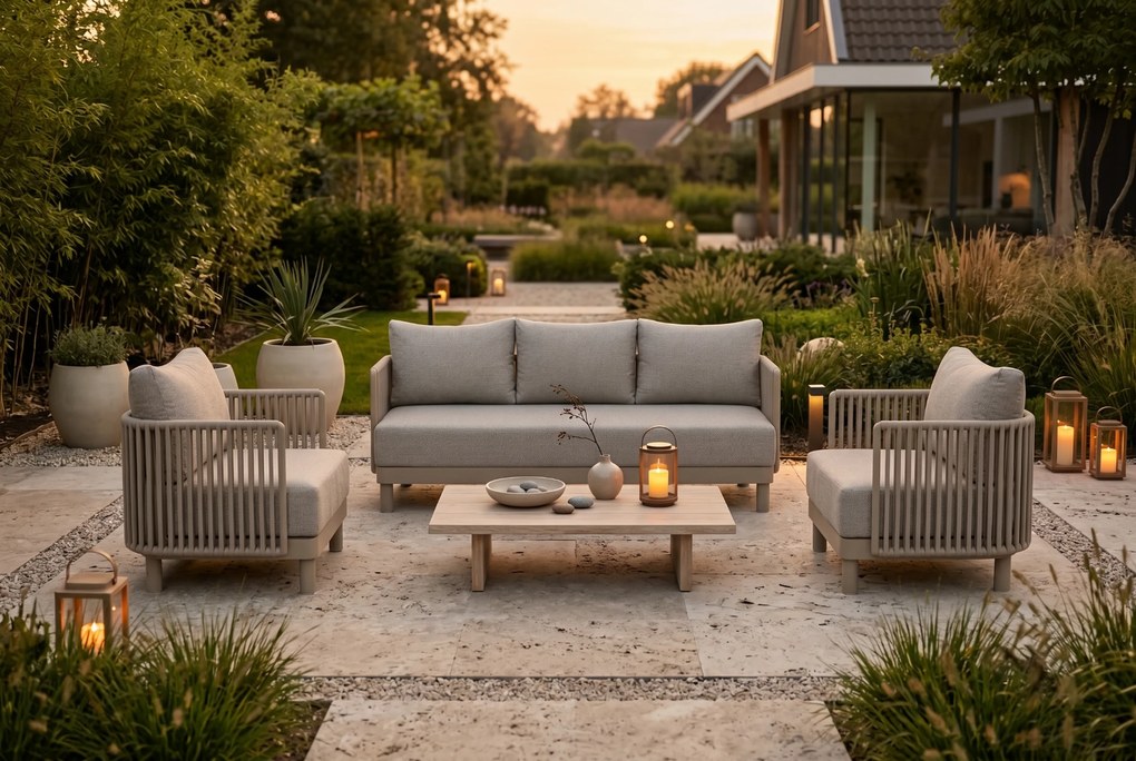 Stoel en Bank Loungeset 5 personen Rope Zand/Beige  Lifestyle Garden Furniture Solento