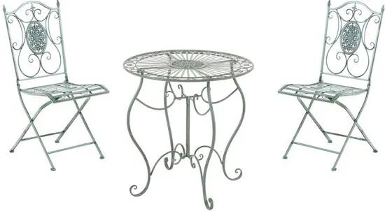 Bistro tuinset ALDEANO ontwerp nostalgisch antiek tafel rond Ã˜ 70 cm + 2 x klapstoel gelakt metaal ijzer - antiek-groen