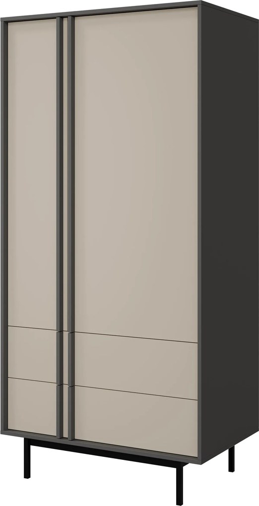 Kledingkast Levali 100, Antraciet, Beige, 195x93x60cm, 76.5 kg, Kledingkast deuren: Met scharnieren