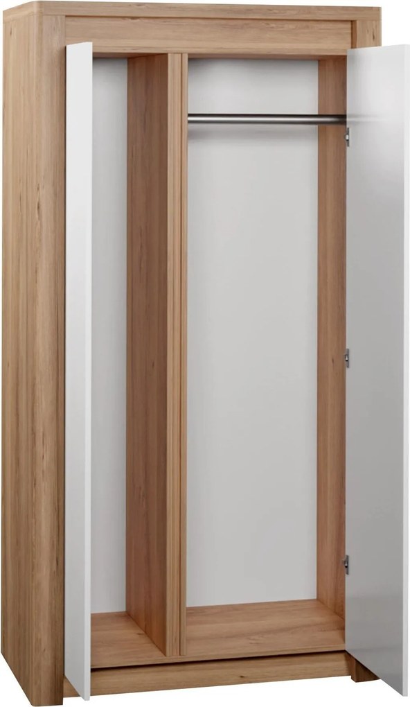 Kledingkast Etrmona 100, Ribbeck eiken, Glanzend wit, 197x98x59cm, 92.79 kg, Kledingkast deuren: Met scharnieren