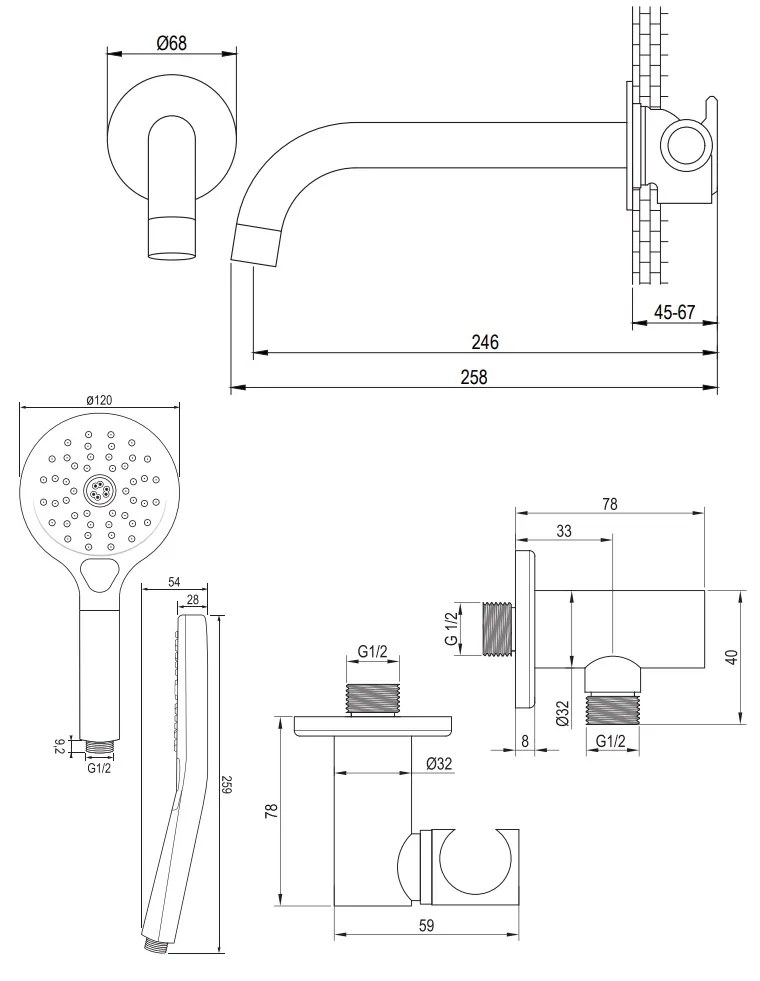 Brauer Brushed Edition inbouw badkraan met uitloop en 3 standen handdouche RVS geborsteld PVD