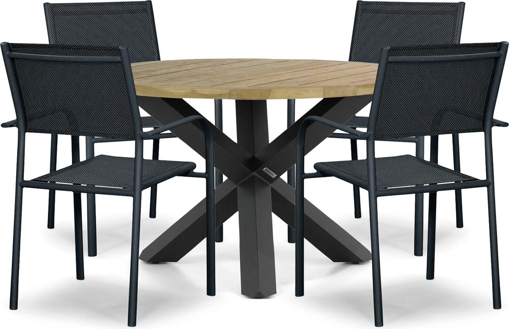 Tuinset Ronde Tuintafel 4 personen 120 cm Aluminium Grijs Presto Brentino/Rockville