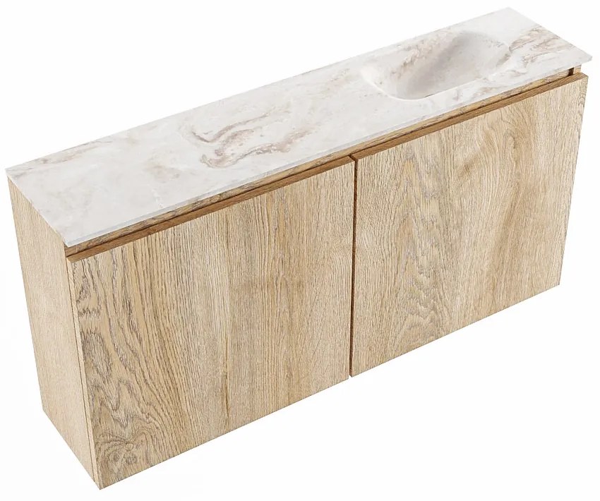 Mondiaz Ture DLux toiletmeubel 100cm washed oak met wastafel frappe rechts met kraangat