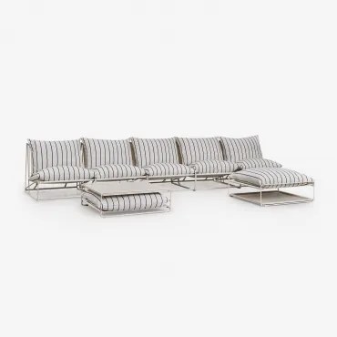 Amaro 5-delige Modulaire Bankset Met Bijzettafel En Omvormbare Voetenbank Tapioca Beige - Marine Blauw - Sklum