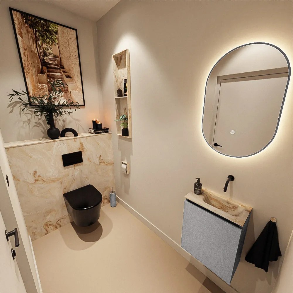 Mondiaz Ture DLux toiletmeubel 40cm plata met wastafel frappe rechts zonder kraangat