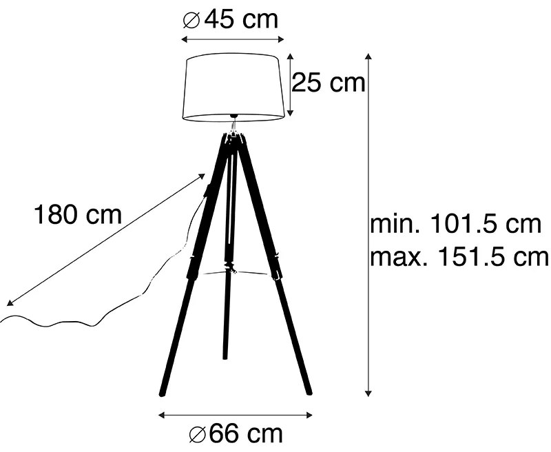 Vloerlamp Tripod zwart met kap 45cm linnen wit