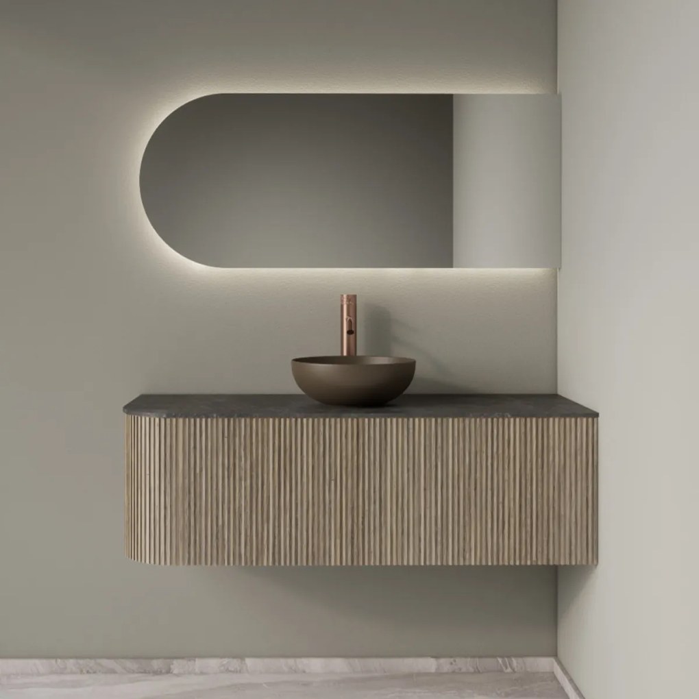 Gliss Design Alluro badmeubel ribbelfront met ronding links 120cm corn silk en zwart leisteen toppaneel