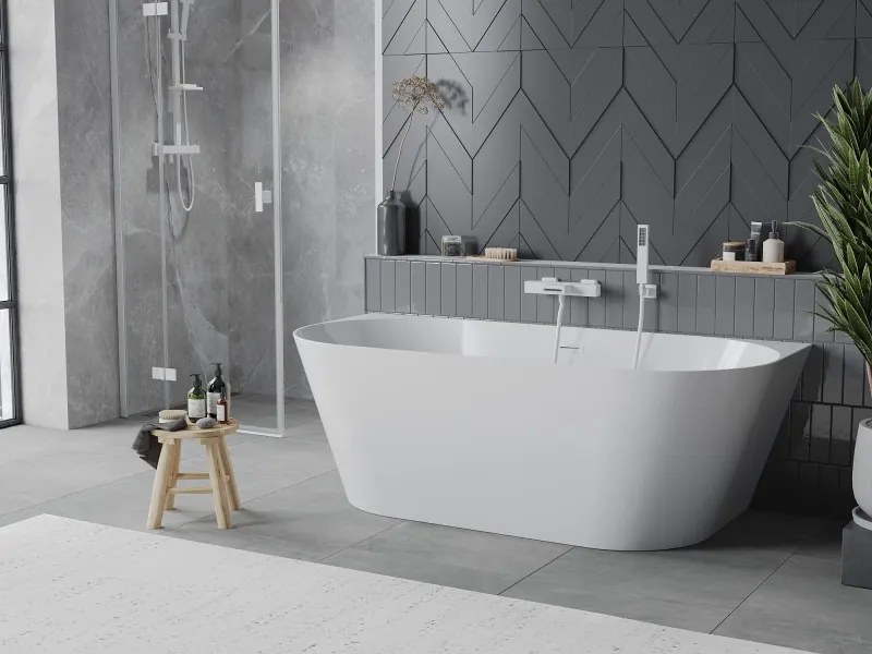 Mexen Oval Slim vrijstaande wandbad 170 x 80 cm, wit, witte overloop - 52661708000-20