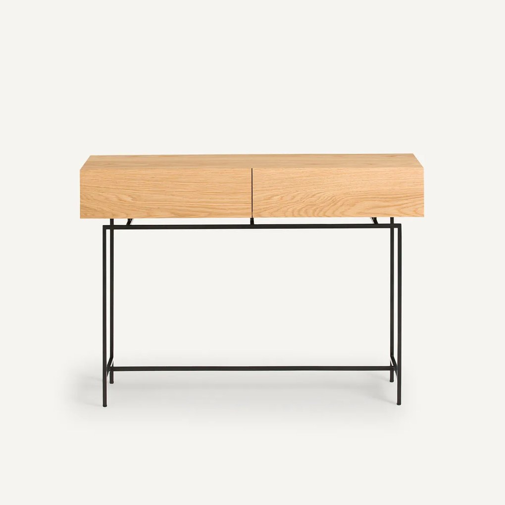 Eiken fineer wandtafel, 2 lades, Oreko