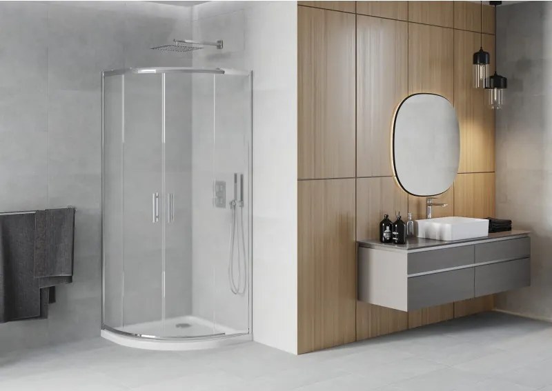 Mexen Rio halfklassieke douchecabine 80 x 80 cm, matglas, chroom + Flat douchebak, wit - 863-080-080-01-30-4110