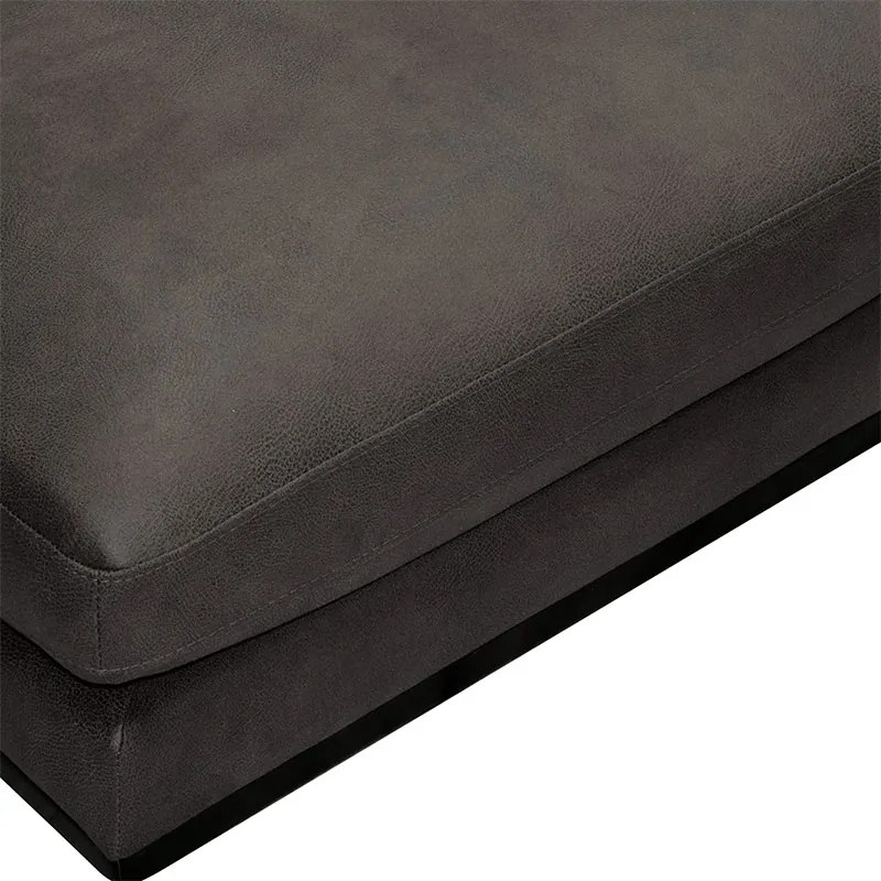 Poef Odissi met houten plaat - leer Kentucky antraciet 01 - 83 cm breed