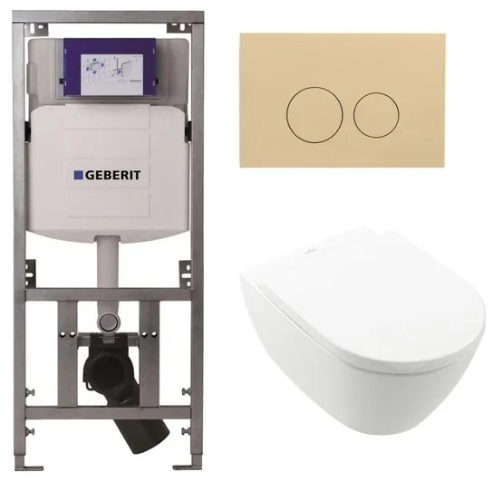 Villeroy Boch Subway 2.0 DirectFlush Toiletset - geberit reservoir - bedieningsplaat beige - ronde knoppen - softclose - wit 0701131/0124060/SW1102365/ga26028/