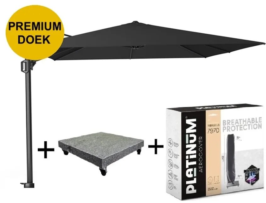 Challenger T1 premium zweefparasol 300x300 cm faded black met parasolvoet 90kg en hoes