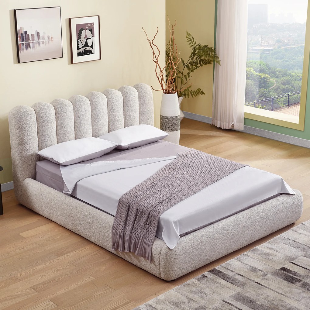 Gestoffeerd Bedframe Boucle Beige 160 X 200 Cm