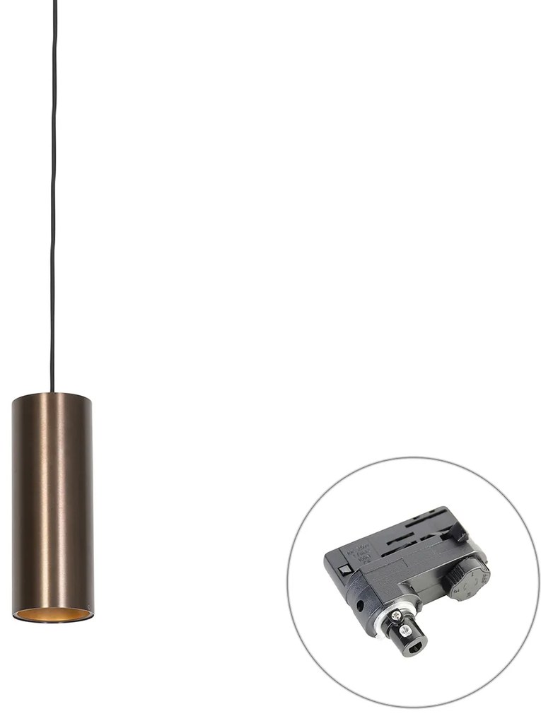 Design hanglamp donkerbrons incl. rail adapter 3-fase - 3-Phase Tubo