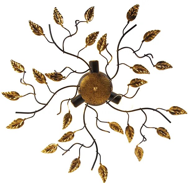 Vintage plafondlamp zwart met goud 50 cm 3-lichts - Foglie