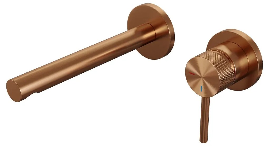 Brauer Copper Carving inbouw wastafelkraan met rechte uitloop, lange handgreep en ColdStart geborsteld koper PVD rechts