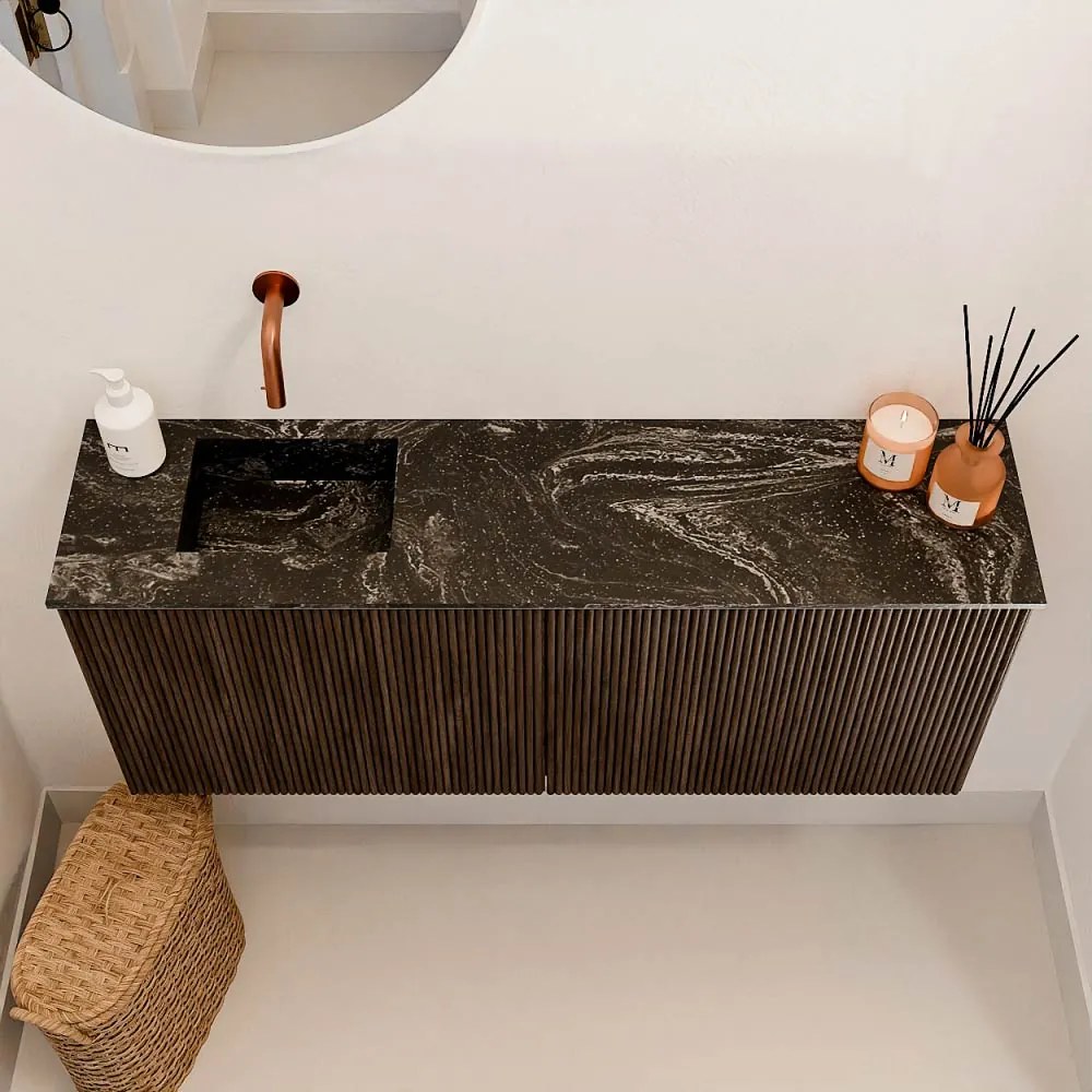 Mondiaz Joya DLux 100cm toiletmeubel walnut met wastafel faye links zonder kraangat lava
