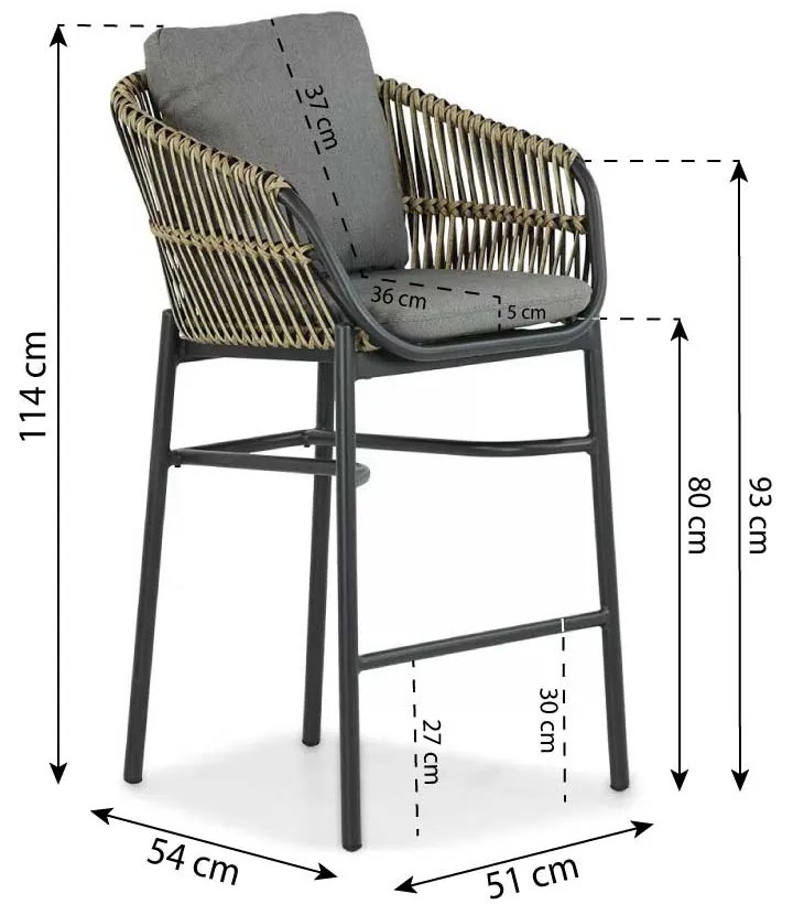 Barset 2 personen 70 cm Aluminium/wicker Taupe Coco Nathan/Como