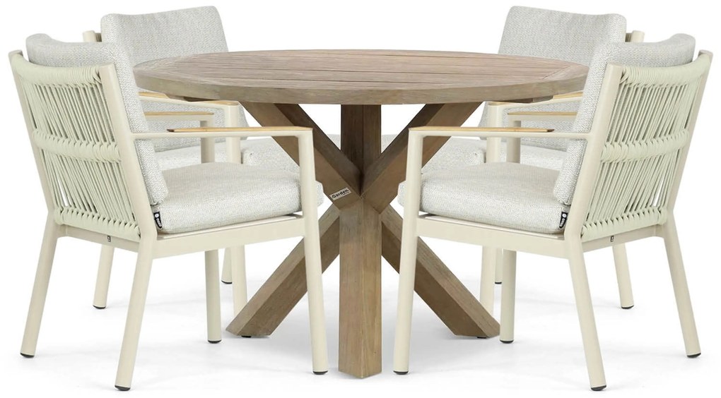 Tuinset Ronde Tuintafel 4 personen 120 cm Aluminium/rope Taupe Coco Sevilla/Sand