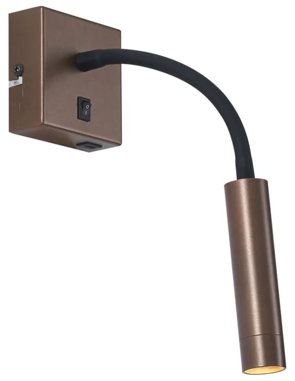 Moderne wandlamp brons met USB-C poort - Gosna