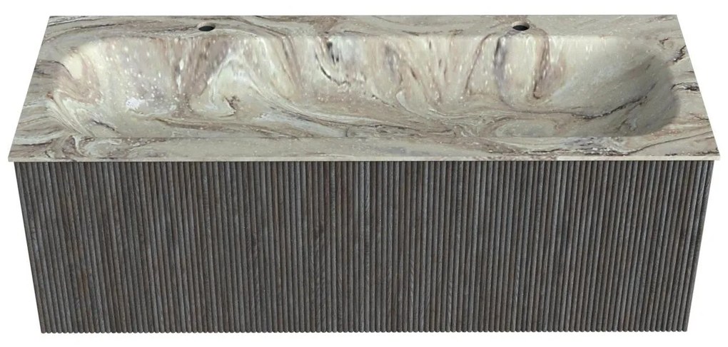 Mondiaz Kurve-dlux 120cm badmeubel shadow met 1 lade en wastafel big large midden 2 kraangaten glace