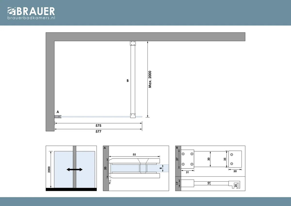 Brauer Void profielloze inloopdouche 60cm gunmetal geborsteld PVD