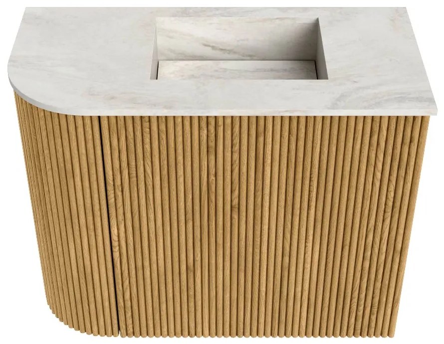 Mondiaz Joya DLux 50cm toiletmeubel ronding links oak met wastafel faye rechts zonder kraangat ostra