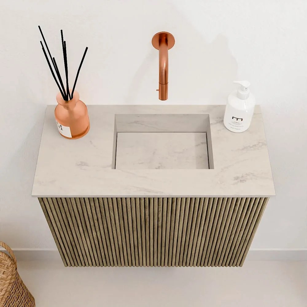 Mondiaz Joya DLux 50cm toiletmeubel dusk met wastafel faye rechts zonder kraangat opalo