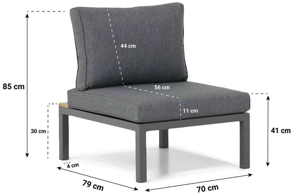 Lifestyle Garden Furniture Palm Beach Midden Module Antraciet/teak Aluminium/teak Grijs