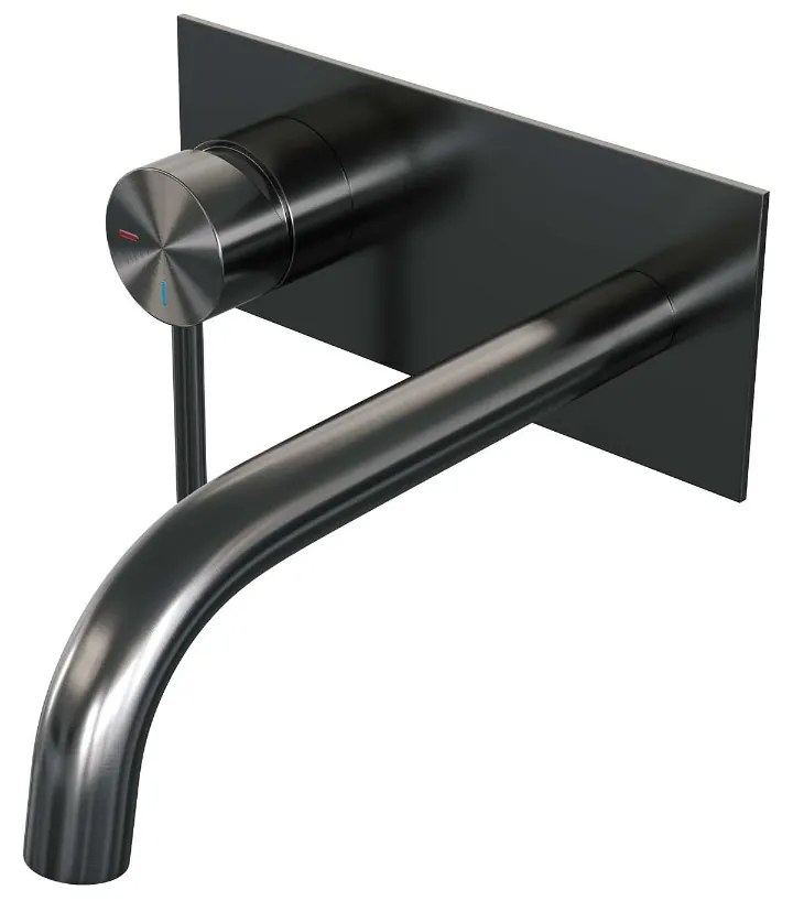 Brauer Gunmetal Edition ColdStart wastafelkraan inbouw gebogen uitloop met achterplaat model A2 gunmetal geborsteld PVD