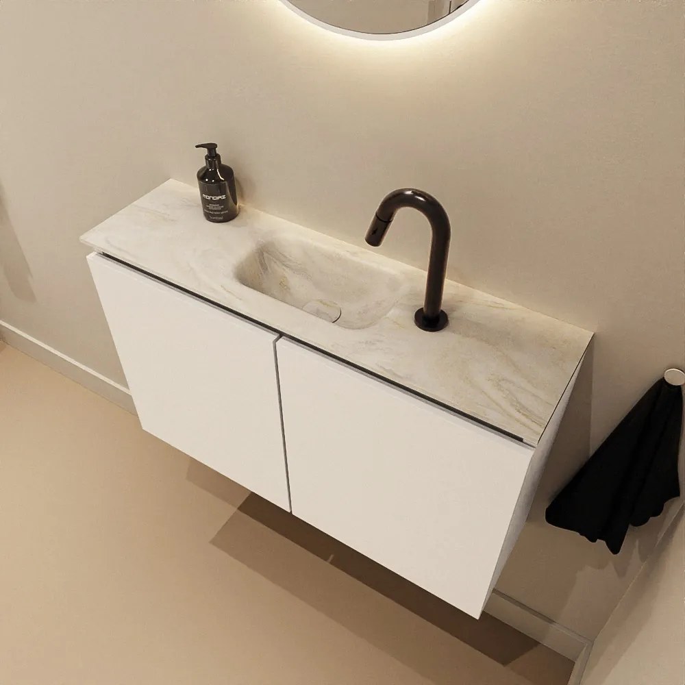 Mondiaz Ture DLux toiletmeubel 80cm talc met wastafel ostra midden met kraangat