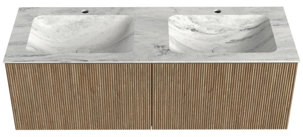 Mondiaz Kurve-dlux 130cm badmeubel dusk met 2 lades en wastafel leaf dubbel 2 kraangaten opalo