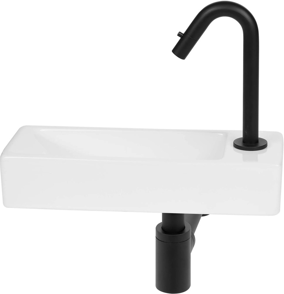 Saqu Wave fonteinset met mat zwarte kraan rechts glanzend wit keramiek