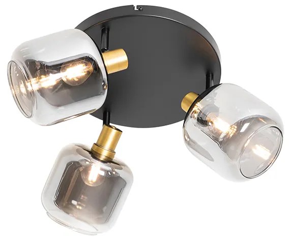 Plafondspot zwart met goud met smoke glas 3-lichts - Zuzanna
