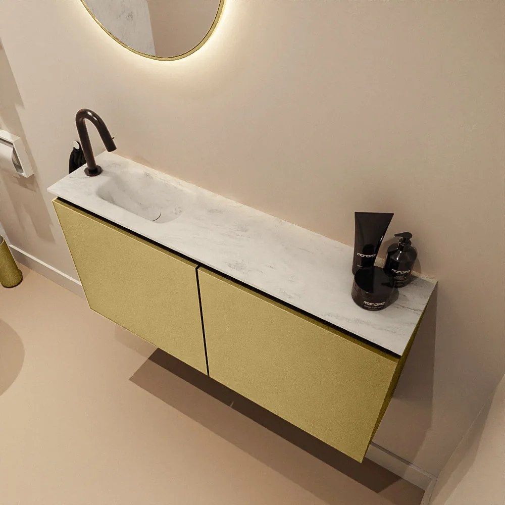 Mondiaz Ture DLux toiletmeubel 100cm oro met wastafel opalo links met kraangat